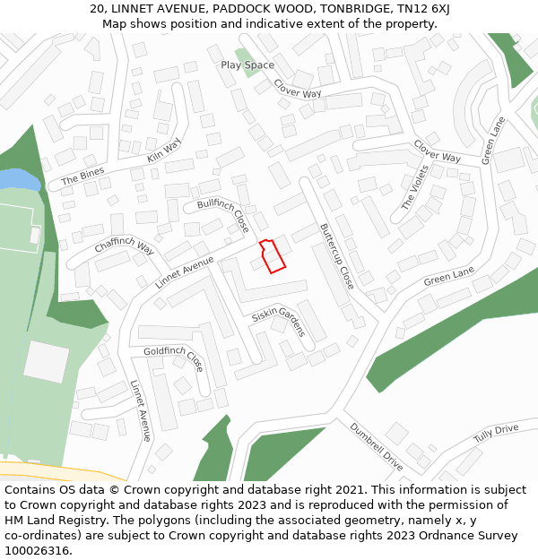 20, LINNET AVENUE, PADDOCK WOOD, TONBRIDGE, TN12 6XJ: Location map and indicative extent of plot