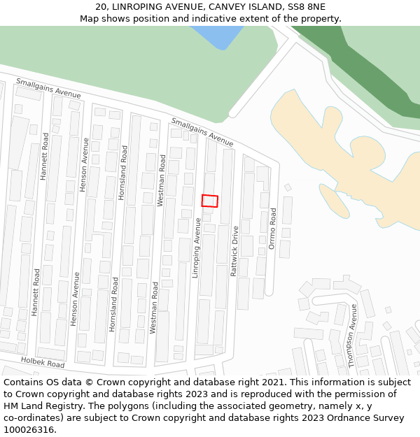 20, LINROPING AVENUE, CANVEY ISLAND, SS8 8NE: Location map and indicative extent of plot