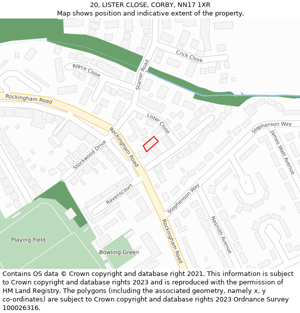 20, LISTER CLOSE, CORBY, NN17 1XR: Location map and indicative extent of plot