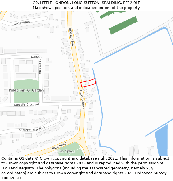 20, LITTLE LONDON, LONG SUTTON, SPALDING, PE12 9LE: Location map and indicative extent of plot