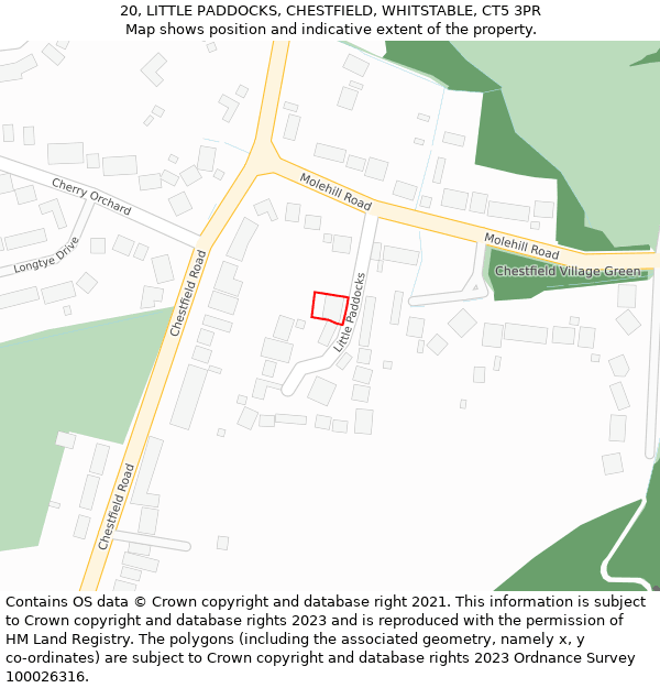 20, LITTLE PADDOCKS, CHESTFIELD, WHITSTABLE, CT5 3PR: Location map and indicative extent of plot