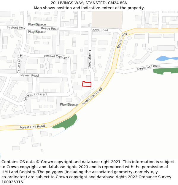 20, LIVINGS WAY, STANSTED, CM24 8SN: Location map and indicative extent of plot