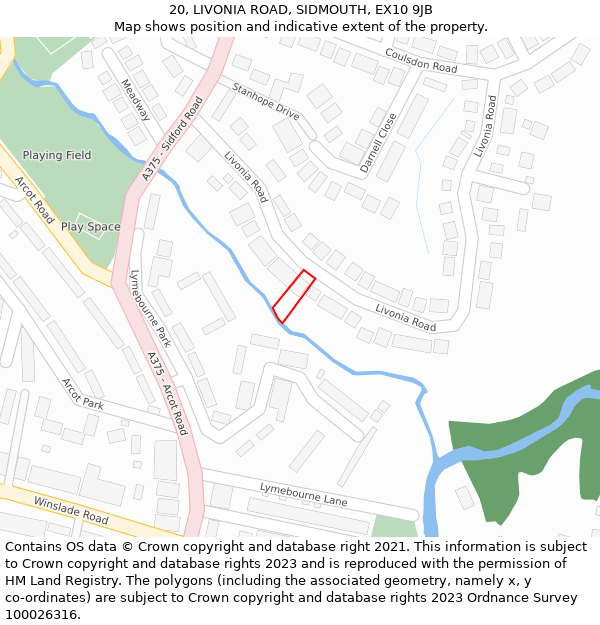 20, LIVONIA ROAD, SIDMOUTH, EX10 9JB: Location map and indicative extent of plot