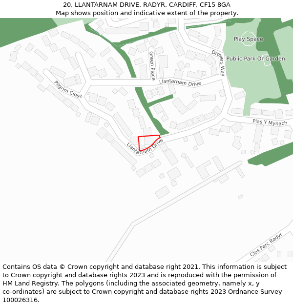 20, LLANTARNAM DRIVE, RADYR, CARDIFF, CF15 8GA: Location map and indicative extent of plot
