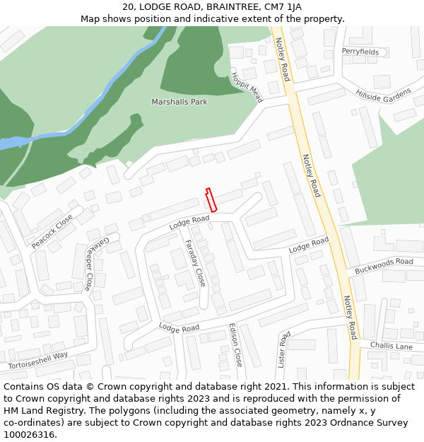 20, LODGE ROAD, BRAINTREE, CM7 1JA: Location map and indicative extent of plot