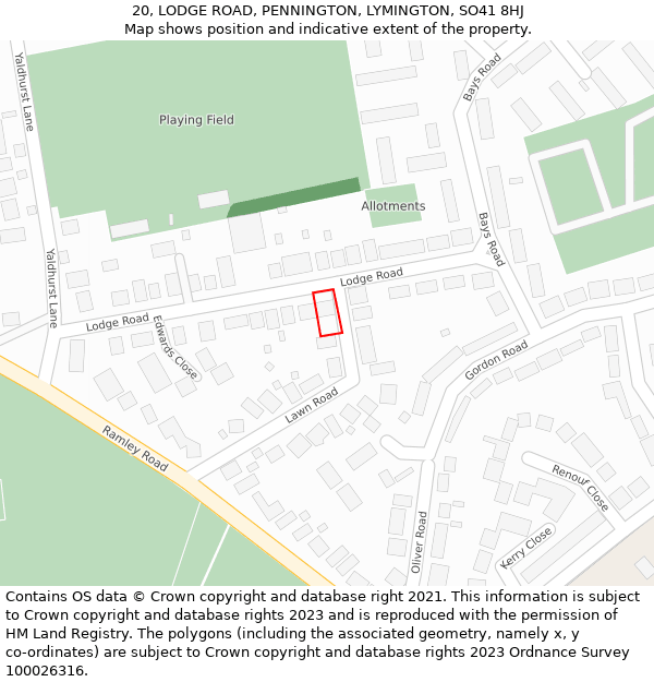 20, LODGE ROAD, PENNINGTON, LYMINGTON, SO41 8HJ: Location map and indicative extent of plot