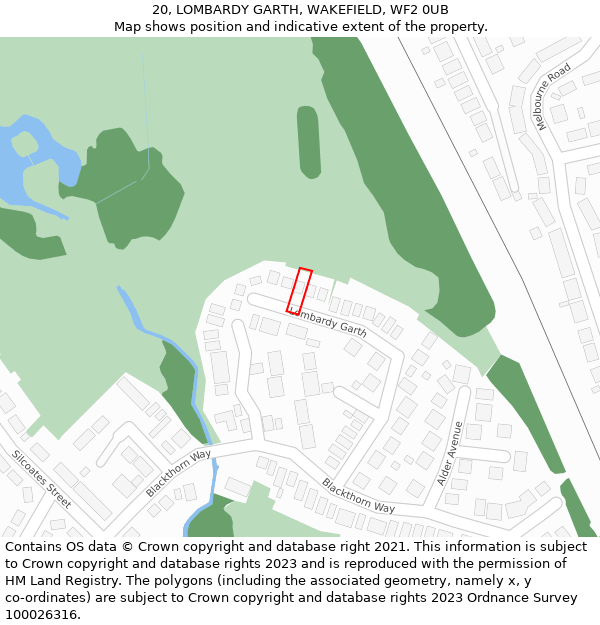 20, LOMBARDY GARTH, WAKEFIELD, WF2 0UB: Location map and indicative extent of plot