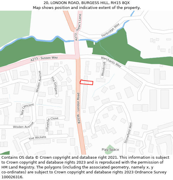 20, LONDON ROAD, BURGESS HILL, RH15 8QX: Location map and indicative extent of plot