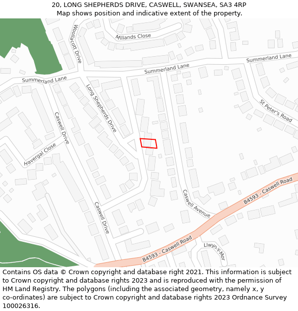 20, LONG SHEPHERDS DRIVE, CASWELL, SWANSEA, SA3 4RP: Location map and indicative extent of plot