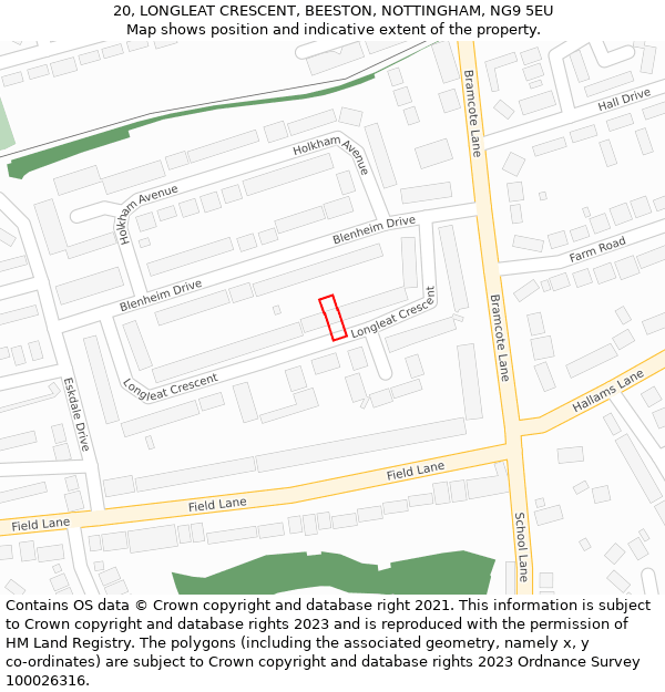 20, LONGLEAT CRESCENT, BEESTON, NOTTINGHAM, NG9 5EU: Location map and indicative extent of plot