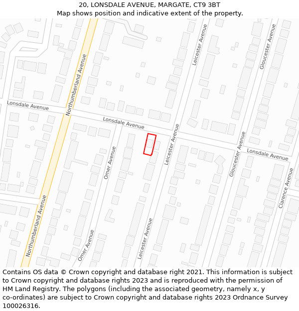 20, LONSDALE AVENUE, MARGATE, CT9 3BT: Location map and indicative extent of plot