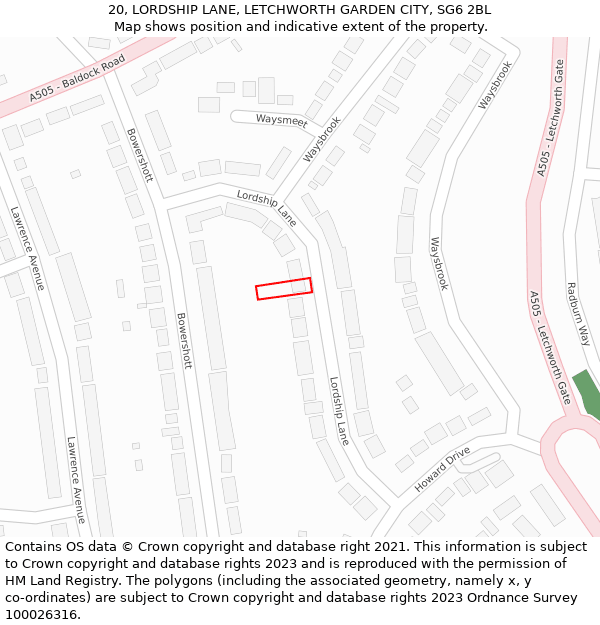 20, LORDSHIP LANE, LETCHWORTH GARDEN CITY, SG6 2BL: Location map and indicative extent of plot