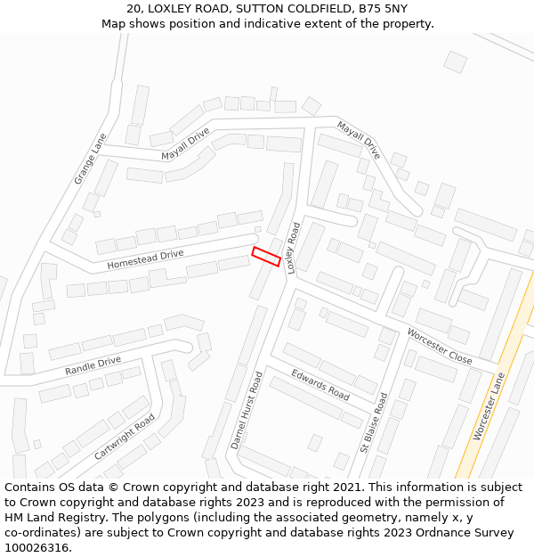 20, LOXLEY ROAD, SUTTON COLDFIELD, B75 5NY: Location map and indicative extent of plot