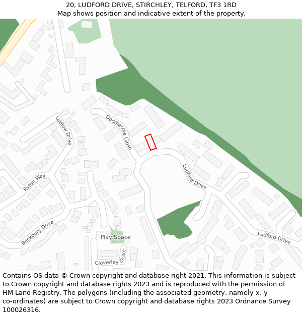20, LUDFORD DRIVE, STIRCHLEY, TELFORD, TF3 1RD: Location map and indicative extent of plot