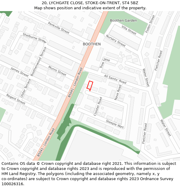 20, LYCHGATE CLOSE, STOKE-ON-TRENT, ST4 5BZ: Location map and indicative extent of plot