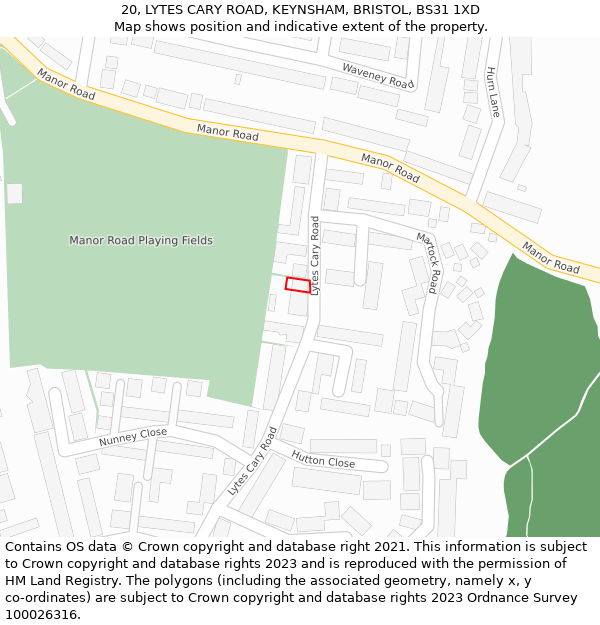 20, LYTES CARY ROAD, KEYNSHAM, BRISTOL, BS31 1XD: Location map and indicative extent of plot