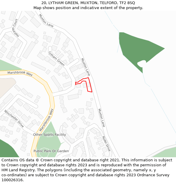 20, LYTHAM GREEN, MUXTON, TELFORD, TF2 8SQ: Location map and indicative extent of plot