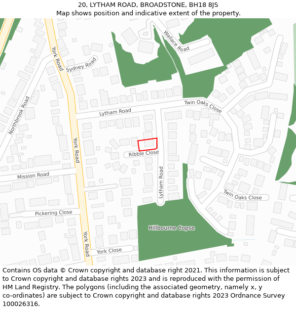 20, LYTHAM ROAD, BROADSTONE, BH18 8JS: Location map and indicative extent of plot