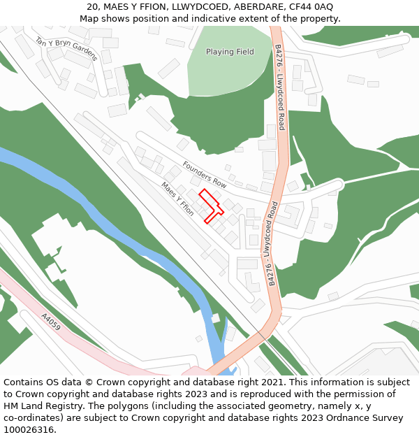 20, MAES Y FFION, LLWYDCOED, ABERDARE, CF44 0AQ: Location map and indicative extent of plot