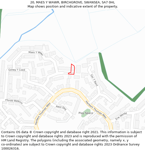 20, MAES Y WAWR, BIRCHGROVE, SWANSEA, SA7 0HL: Location map and indicative extent of plot