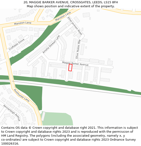 20, MAGGIE BARKER AVENUE, CROSSGATES, LEEDS, LS15 8FH: Location map and indicative extent of plot