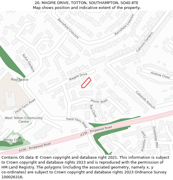 20, MAGPIE DRIVE, TOTTON, SOUTHAMPTON, SO40 8TE: Location map and indicative extent of plot