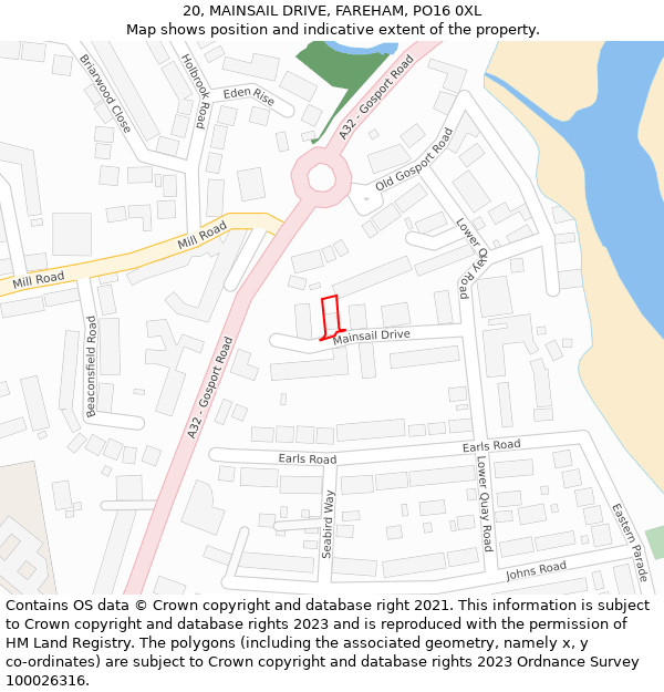 20, MAINSAIL DRIVE, FAREHAM, PO16 0XL: Location map and indicative extent of plot