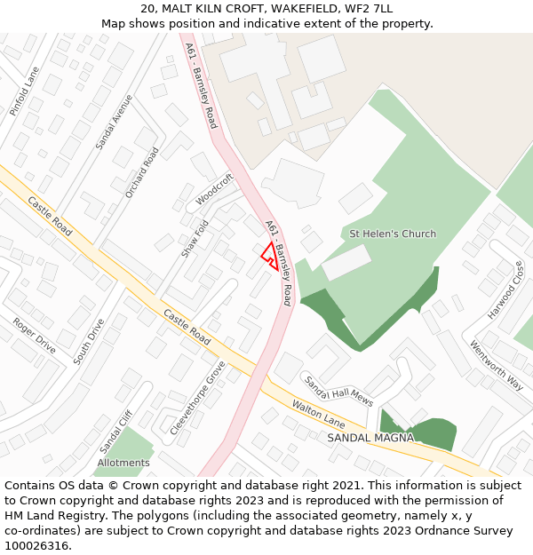 20, MALT KILN CROFT, WAKEFIELD, WF2 7LL: Location map and indicative extent of plot