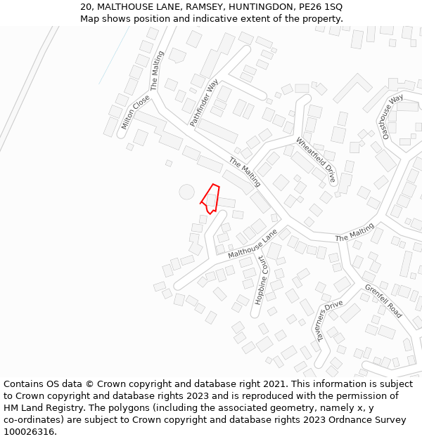 20, MALTHOUSE LANE, RAMSEY, HUNTINGDON, PE26 1SQ: Location map and indicative extent of plot