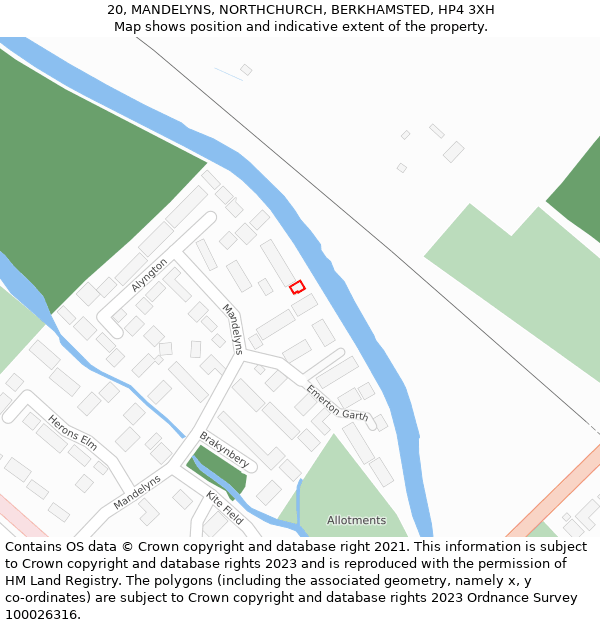 20, MANDELYNS, NORTHCHURCH, BERKHAMSTED, HP4 3XH: Location map and indicative extent of plot