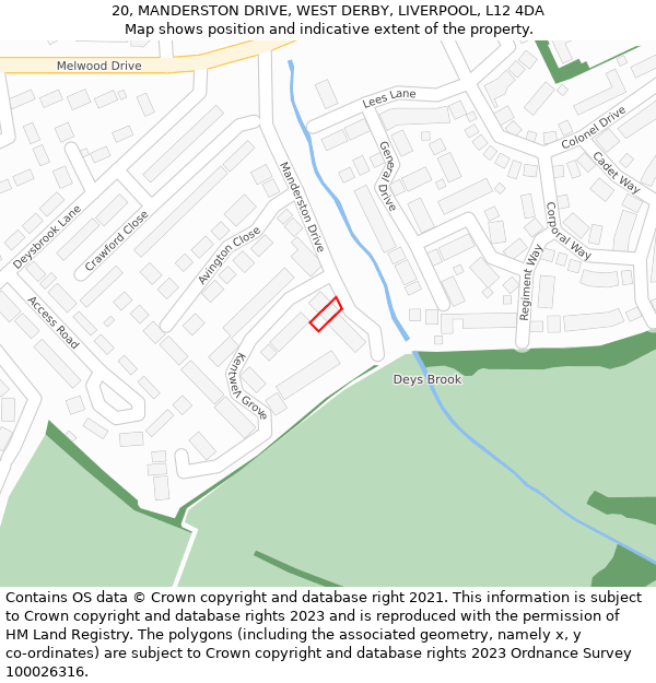 20, MANDERSTON DRIVE, WEST DERBY, LIVERPOOL, L12 4DA: Location map and indicative extent of plot