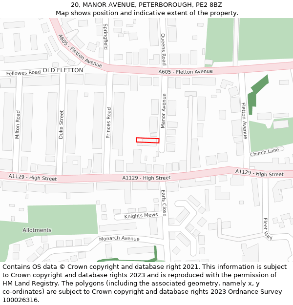 20, MANOR AVENUE, PETERBOROUGH, PE2 8BZ: Location map and indicative extent of plot