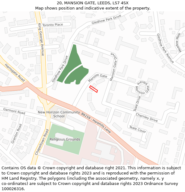 20, MANSION GATE, LEEDS, LS7 4SX: Location map and indicative extent of plot