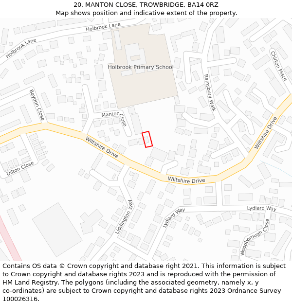 20, MANTON CLOSE, TROWBRIDGE, BA14 0RZ: Location map and indicative extent of plot