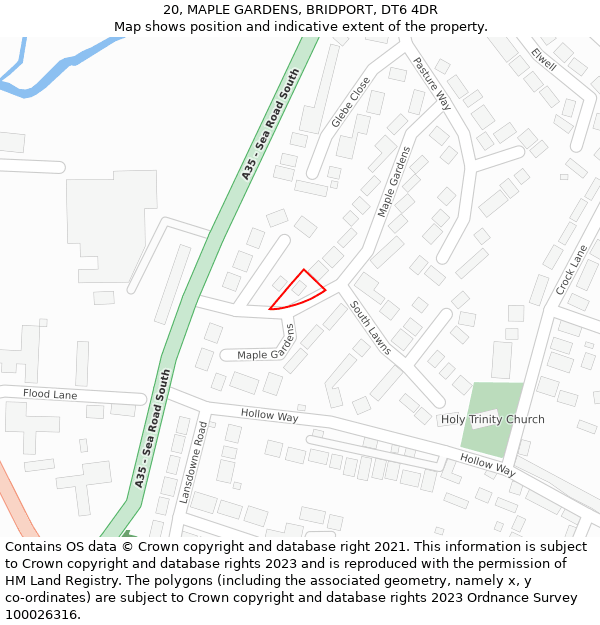 20, MAPLE GARDENS, BRIDPORT, DT6 4DR: Location map and indicative extent of plot