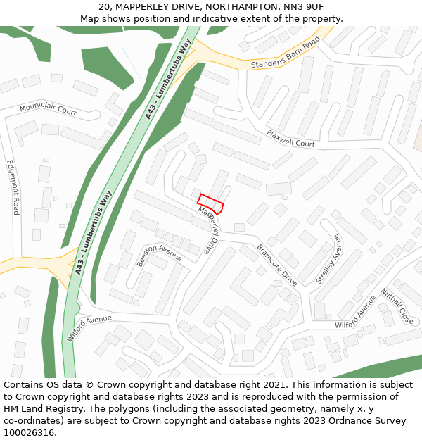 20, MAPPERLEY DRIVE, NORTHAMPTON, NN3 9UF: Location map and indicative extent of plot