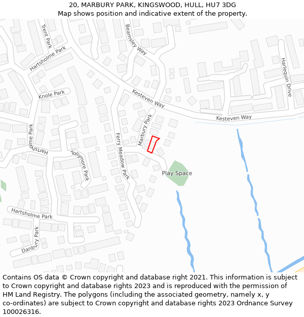 20, MARBURY PARK, KINGSWOOD, HULL, HU7 3DG: Location map and indicative extent of plot