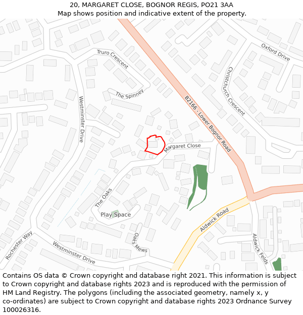 20, MARGARET CLOSE, BOGNOR REGIS, PO21 3AA: Location map and indicative extent of plot