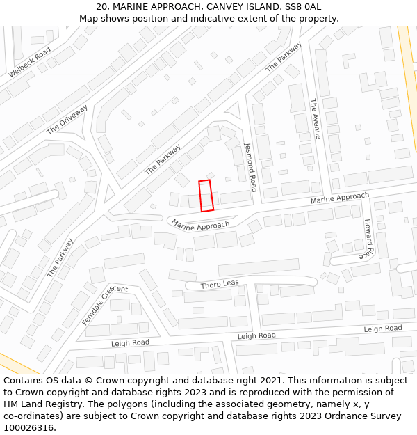 20, MARINE APPROACH, CANVEY ISLAND, SS8 0AL: Location map and indicative extent of plot