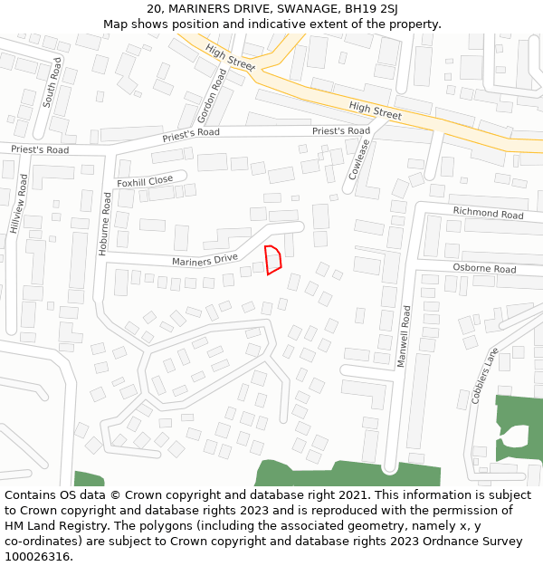 20, MARINERS DRIVE, SWANAGE, BH19 2SJ: Location map and indicative extent of plot