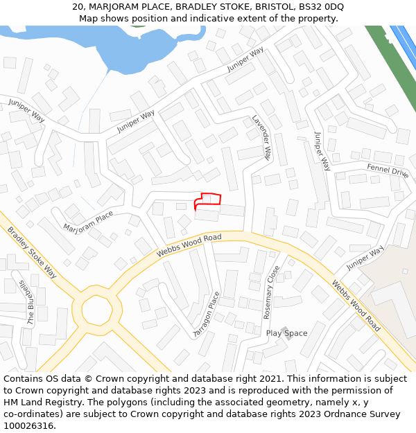 20, MARJORAM PLACE, BRADLEY STOKE, BRISTOL, BS32 0DQ: Location map and indicative extent of plot