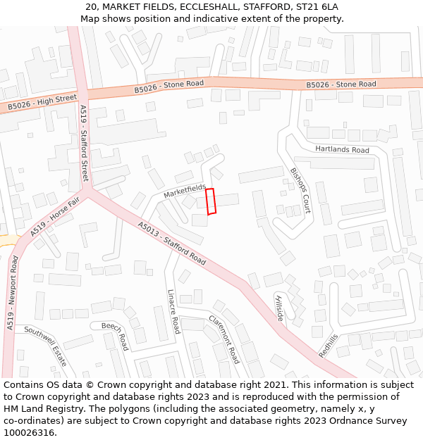 20, MARKET FIELDS, ECCLESHALL, STAFFORD, ST21 6LA: Location map and indicative extent of plot