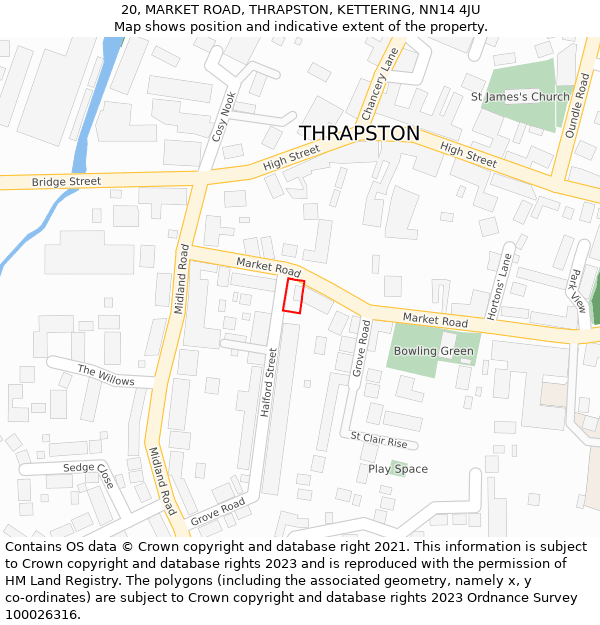 20, MARKET ROAD, THRAPSTON, KETTERING, NN14 4JU: Location map and indicative extent of plot