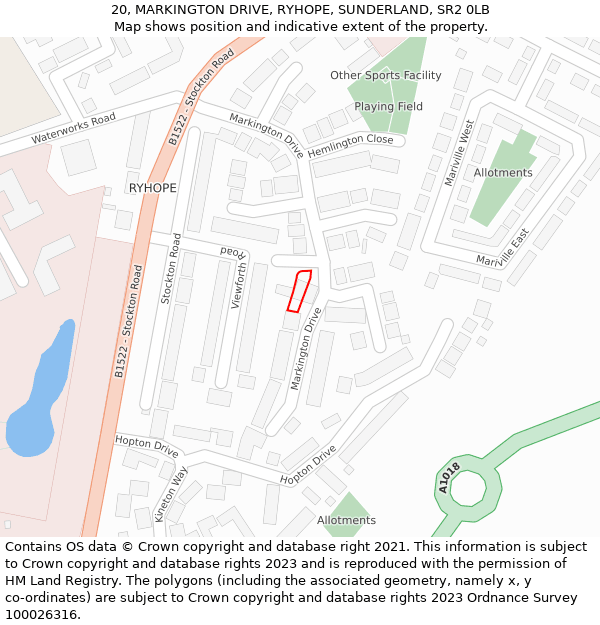 20, MARKINGTON DRIVE, RYHOPE, SUNDERLAND, SR2 0LB: Location map and indicative extent of plot