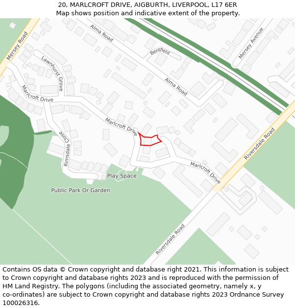 20, MARLCROFT DRIVE, AIGBURTH, LIVERPOOL, L17 6ER: Location map and indicative extent of plot