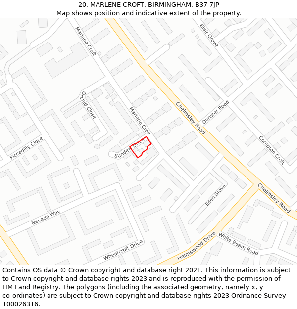 20, MARLENE CROFT, BIRMINGHAM, B37 7JP: Location map and indicative extent of plot