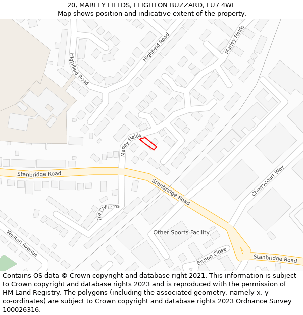 20, MARLEY FIELDS, LEIGHTON BUZZARD, LU7 4WL: Location map and indicative extent of plot