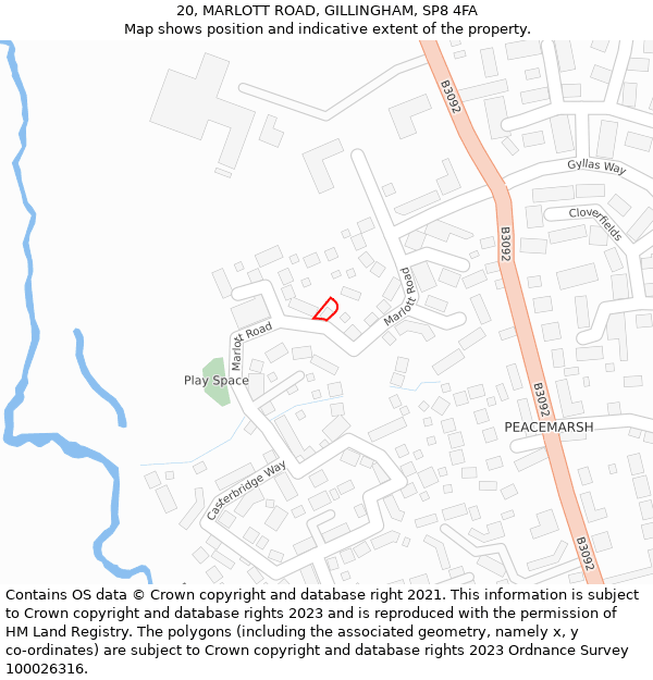 20, MARLOTT ROAD, GILLINGHAM, SP8 4FA: Location map and indicative extent of plot