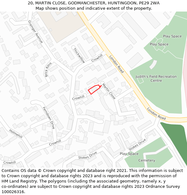 20, MARTIN CLOSE, GODMANCHESTER, HUNTINGDON, PE29 2WA: Location map and indicative extent of plot