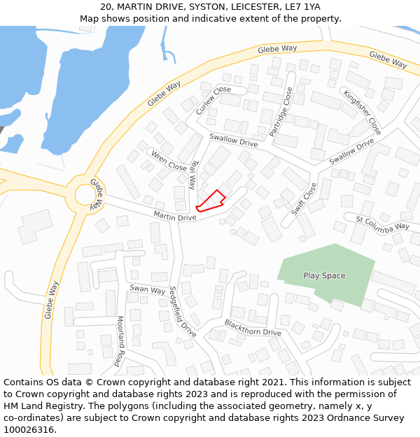 20, MARTIN DRIVE, SYSTON, LEICESTER, LE7 1YA: Location map and indicative extent of plot